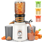 Ganiza extractor de jugo con tubo de alimentación grande para procesar frutas enteras.