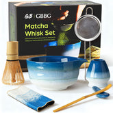 Batidor de matcha cerámico GBBG Desert Series, diseño azul, textura única.