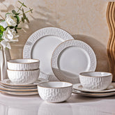 GBHOME juego 12 piezas: platos y cuencos con relieve para mesa elegante