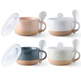 GBhome Taza de sopa cerámica con tapa y cuchara, lista para servir.