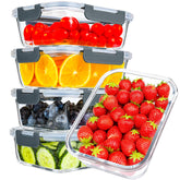 GEHE paquete 5 contenedores de vidrio 36oz con tapas, ideal para preparación de comidas y almacenamiento.