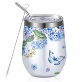 Geiserailie vaso aislado con Hortensia y mariposa, perfecto para bebidas frías.
