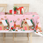 Mantel rosado Generic con casita de jengibre para fiestas