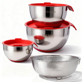 Generic conjunto de tazones de mezcla en acero inoxidable para cocinar y almacenar.