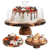 Generic: soporte pastel acacia con tapa, exhibe repostería con estilo y la mantiene fresca.