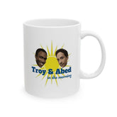 Taza Generic blanca con diseño Troy y Abed en la mañana, perfecta para ritual de café.