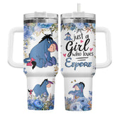 GEPOSTORE vaso termico 40oz con asa burro azul, perfecto para viaje diario.
