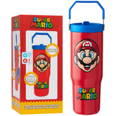 Get Trend vaso térmico Super Mario de 30 oz en rojo con pajilla, ideal para hidratación diaria.