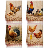 Geyoga cuatro toallas de cocina con motivo gallo, ideal para secar platos con estilo rústico.