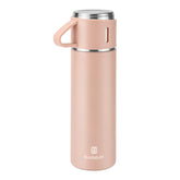 Botella Giogd rosa de 500 ml con copa; ideal para café caliente.