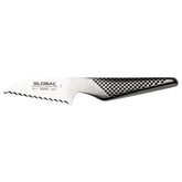 Global cuchillo tomate de 3 pulgadas, hoja serrada para cortes precisos sin aplastar.