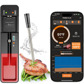 Glowivize termómetro Bluetooth inalámbrico para monitorizar comida a distancia y seguridad alimentaria.