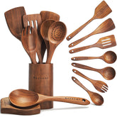 Juego de utensilios de teca Gnyonat de 9 piezas para cocina diaria sin rayar sartenes