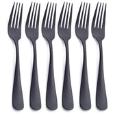 GoGeiLi tenedor cena negro mate, vista frontal, diseño ergonómico para uso diario.
