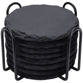 GOH DODD posavasos de piedra negra redondos con porta vasos metálico, protegen superficies.