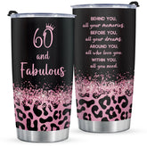 GoMelley vaso termo 60 cumpleaños con diseño leopardo, perfecto para bebidas frías o calientes.