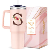 Gooddooes vaso térmico con asa monograma, regalo personalizado para mujer, ideal para bebidas a temperatura deseada
