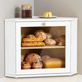 Goozii caja de pan frontal blanca mostrando diseño y ahorro de espacio