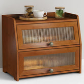 goozzi caja pan madera oscura, vista frontal que facilita el acceso al pan.