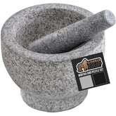 Gorilla Grip mortero de granito gris, textura natural ideal para moler ingredientes.