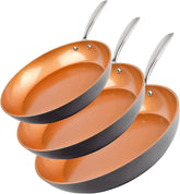 Gotham Steel Pro: set de tres sartenes con cerámica antiadherente para cocción uniforme.