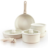 Gourmetific set 11 piezas crema: conjunto versátil con recubrimiento cerámico antiadherente.