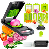 Grazie cortador de vegetales 16 en 1 con contenedor, corta y recoge verduras con facilidad.