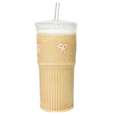 Greefun vaso vidrio lazo tapa pajita: ideal para café y batidos en cualquier momento.