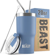 Greens Steel Bestia 20oz, cierre hermetico y acabado azul cielo tempestuoso, ideal para cafe para llevar.