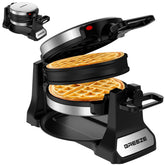 Greeze máquina para gofres belgas con giro de 180°, cocción uniforme y dorado perfecto.