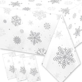 Mantel GREHUMOR nieve plateado, tres unidades, cobertura rápida para fiestas.