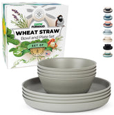 Grow Forward platos y cuencos de paja de trigo, conjunto de 8 piezas coloridas para exterior.
