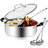Olla shabu-shabu de Guequitlex con divisor para dos sabores y fácil de usar.