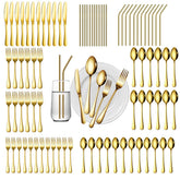 Gutuwellea 84 piezas para 12 comensales, cubiertos dorados para una cena elegante.