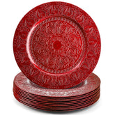 Cargadores Hacaroa rojos con relieve para cenas festivas.