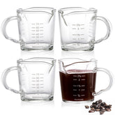 Vasos medidores Hacaroa para espresso con doble vertedor, pack de cuatro para dosis precisas.