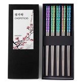 Palillos Hagary de metal con patrón Sakura arcoiris, ideal para sushi y ramen