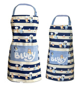 Delantal Handstand Kitchen para adulto con rayas azules Bluey y Bingo, ideal para cocinar en familia.