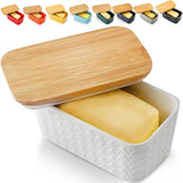Hasense mantequillera grande de cerámica blanca con tapa para encimera mantiene la mantequilla fresca.