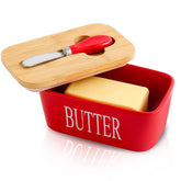 Hasense mantequillera de porcelana con tapa de bambú mantiene la mantequilla fresca.