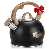 Hauce Radio hervidor para estufa negro con asa de madera, ideal para varias tazas