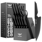 Haugo Panther 15pc, conjunto completo con bloque y afilador para una cocina organizada.