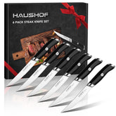 HAUSHOF cuchillos para bistec, juego de 6, ideal para servir en la mesa.