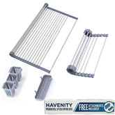 Havenity escurridor enrollable sobre el fregadero, ajustable para secar platos eficientemente.