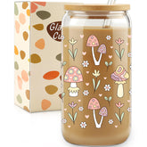 HBESTIE vaso cristal hongo con tapa de bambú, perfecto para bebidas frías.