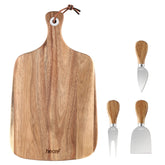 Tablero de quesos de acacia hecef con grano natural, ideal para presentaciones elegantes.