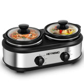 HEYNEMO doble olla lenta con cerámica removible para cocinar dos recetas a la vez.
