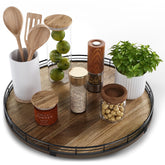 Bandeja giratoria HGF de acacia para condimentos al alcance de la mesa