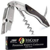 HiCoup Kitchenware abrebotellas profesional con mango de ébano para servicio eficiente