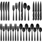 Conjunto HIWARE de cubiertos mate negro, 24 piezas, ideal para cenas familiares